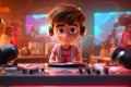 DJ at the party cartoon DJ kid with headphones and turntables, AI Generative