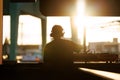 DJ performing with headphones at sunset Royalty Free Stock Photo