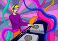 DJ playing electronic music. Vector