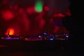 Dj playing, music equipment, party. Royalty Free Stock Photo