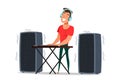 DJ playing music flat vector illustration Royalty Free Stock Photo