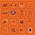 DJ, sound, and music flat icons set Royalty Free Stock Photo