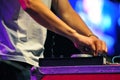 DJ table and microphone Royalty Free Stock Photo