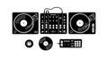 DJ turntable set with mixer and vinyl records vector illustration for music and entertainment design Royalty Free Stock Photo