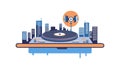 A DJ Turntable Setup on a City Rooftop or Balcony Vector, vector design Generative AI Royalty Free Stock Photo