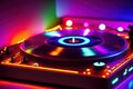 DJ Turntables Neon Sketch, colorful light, generative ai