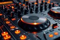 DJ using audio mixing controller panel equalizer musical console Royalty Free Stock Photo