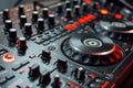 DJ using audio mixing controllers, equalizers, a musical consoles Royalty Free Stock Photo