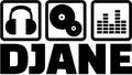 Djane icons. Headphones, vinyl and equalizer.