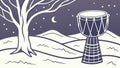 Djembe Drum in Bare Tree Forest, Autumnal Rhythms, vector design Generative AI Royalty Free Stock Photo