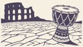 Djembe Drum Among Weathered Ancient Ruins Vector Art, vector design Generative AI Royalty Free Stock Photo