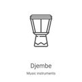 djembe icon vector from music instruments collection. Thin line djembe outline icon vector illustration. Linear symbol for use on