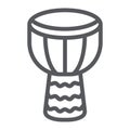 Djembe line icon, music and instrument, drum sign, vector graphics, a linear pattern on a white background.