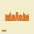 Djenne Great Mosque in Farmantala in Mali. Flat icon sight showplace attraction with scuffed effect Royalty Free Stock Photo