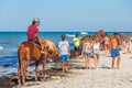 Djerba, Tunisia. July 19, 2016. A rider on a horse rides along a sandy beach Royalty Free Stock Photo