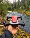 Drone flight over river