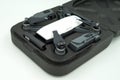 DJI Spark Alpine White drone quadcopter and battery`s in a carrying case.