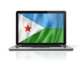 Djibouti flag on laptop screen isolated on white. 3D illustration