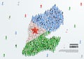 Djibouti Map and Flag. A large group of people in the Djibouti flag color form to create the map. Royalty Free Stock Photo