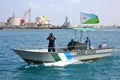 Djiboutian Coast Guards patrol in the port harbor
