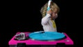 Djing small girl with headphones