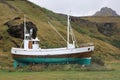 DJUPIVOGUR, ICELAND - SEPTEMBER 15, 2019: Fishing boat on land near the port of Djupivogur in East Iceland, Europe