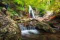 Djur-djur waterfall is located on the Ulu-Uzen river in the Crimea. Photographer takes pictures of landscapes. Spring rill flow.