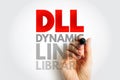 DLL Dynamic Link Library concept. Hand writing acronym text. Software code reuse, system function sharing, and programming library Royalty Free Stock Photo