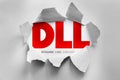 DLL Dynamic Link Library text emerging from torn paper symbolizing shared code resources, modular programming, software Royalty Free Stock Photo