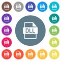 DLL file format flat white icons on round color backgrounds