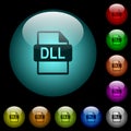 DLL file format icons in color illuminated glass buttons