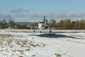 Beechcraft BE A90 King Air (OK-SIL) rolls on a snowy runway at the airport in PrÃÂ­bram
