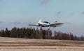 DLOUHA LHOTA CZECH REP - JAN 27 2021. SportCruiser small sports plane takes off at the airport in Dlouha Lhota
