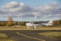 DLOUHA LHOTA, CZECH REPUBLIC - 11 Nov 2023. Cessna 172S Skyhawk SP takes off at the airport in Dlouha Lhota. The Cessna 172 Royalty Free Stock Photo