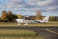 DLOUHA LHOTA, CZECH REPUBLIC - 11 Nov 2023. Cessna 172S Skyhawk SP takes off at the airport in Dlouha Lhota. The Cessna 172 Royalty Free Stock Photo