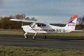 DLOUHA LHOTA, CZECH REPUBLIC - 9 Nov 2023. Tecnam P92 Echo JS takes off at the airport in Dlouha Lhota. Tecnam P92 Echo JS is a