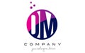 DM D M Circle Letter Logo Design with Purple Dots Bubbles