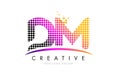 DM D M Letter Logo Design with Magenta Dots and Swoosh