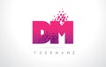 DM D M Letter Logo with Pink Purple Color and Particles Dots Design.