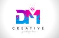 DM D M Letter Logo with Shattered Broken Blue Pink Texture Design Vector.