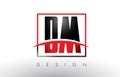 DM D M Logo Letters with Red and Black Colors and Swoosh.