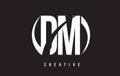 DM D M White Letter Logo Design with Black Background.