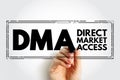DMA Direct Market Access - access to the electronic facilities and order books of financial market exchanges, acronym text concept Royalty Free Stock Photo