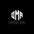 DMA letter logo design with polygon shape. DMA polygon and cube shape logo design. DMA hexagon vector logo template white and Royalty Free Stock Photo