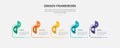 DMADV framework infographic outline style with 5 point template with half circle slice opposite position with timeline style for