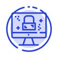 Dmca Protection, Monitor, Screen, Lock Blue Dotted Line Line Icon Royalty Free Stock Photo