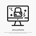 Dmca Protection, Monitor, Screen, Lock Line Icon Vector