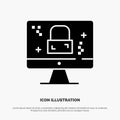 Dmca Protection, Monitor, Screen, Lock solid Glyph Icon vector