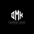 DMK letter logo design with polygon shape. DMK polygon and cube shape logo design. DMK hexagon vector logo template white and Royalty Free Stock Photo