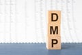 DMP Debt Management Plan acronym on wooden cubes on grey backround. Business concept